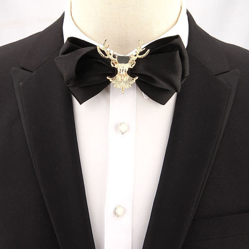 Nœud papillon festif en métal avec tête de cerf - image 0