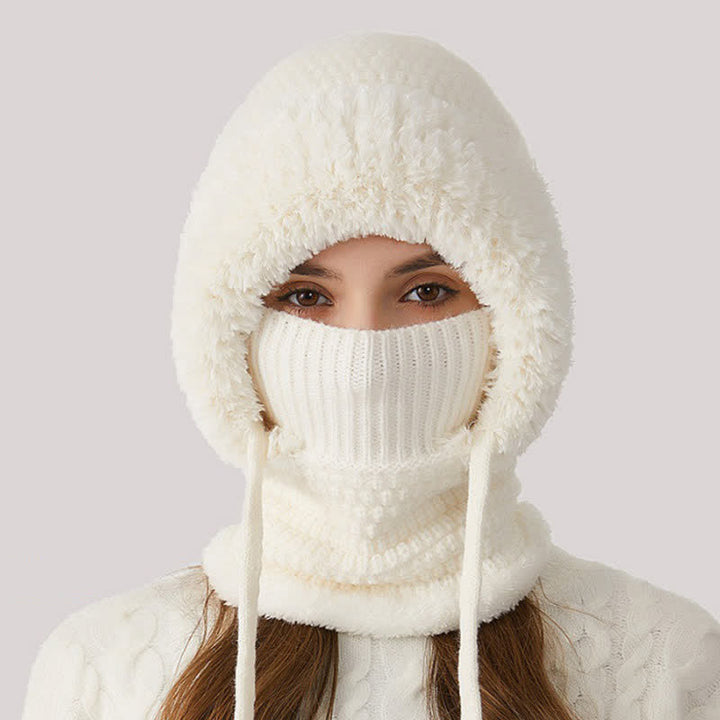 Bonnet en peluche tricotée 3 en 1 avec écharpe et masque - Blanc - M (22"-22 7/8") - image 9