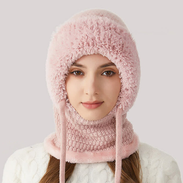 Bonnet en peluche tricotée 3 en 1 avec écharpe et masque - Rose - M (22"-22 7/8") - image 13