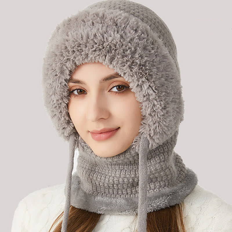 Bonnet en peluche tricotée 3 en 1 avec écharpe et masque - image 2