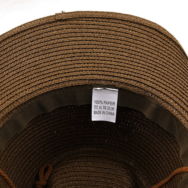 Chapeau de paille pour homme avec ceinture à bord noir et tête de taureau argentée de style western - image 4