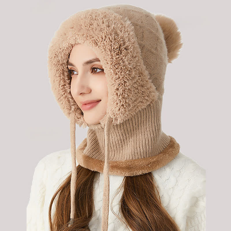 Bonnet chaud 3 en 1 pour l'extérieur, tricoté, avec écharpe et masque. - Kaki - Réglable (22"-23 1/4") - image 2