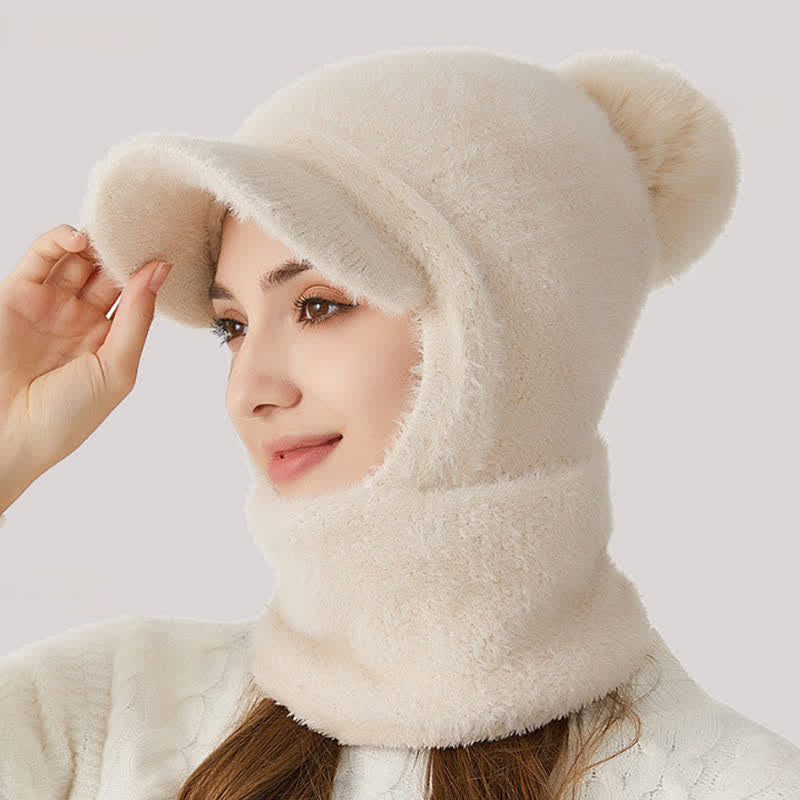 Bonnet tricoté 3 en 1 avec visière, écharpe et masque intégrés - Beige - Réglable (22"-23 1/4") - image 10