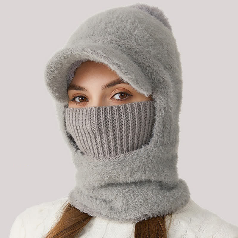 Bonnet tricoté 3 en 1 avec visière, écharpe et masque intégrés - image 2