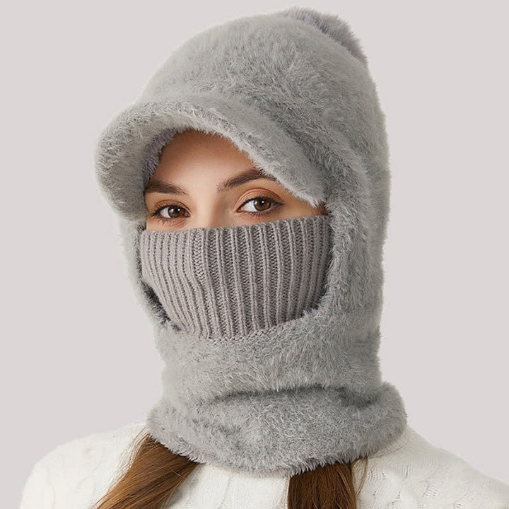 Bonnet tricoté 3 en 1 avec visière, écharpe et masque intégrés - image 2