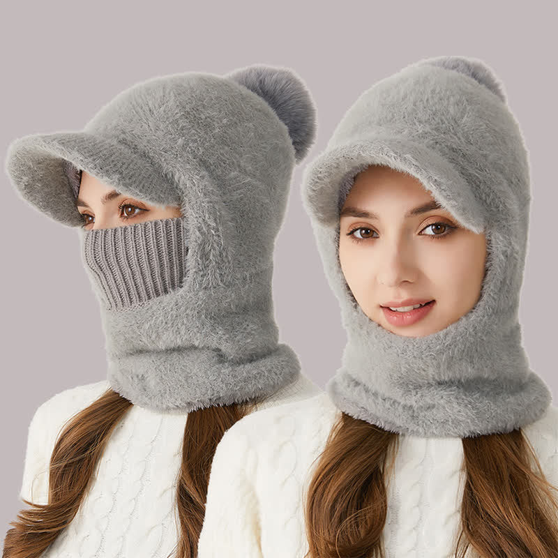 Bonnet tricoté 3 en 1 avec visière, écharpe et masque intégrés - image 1