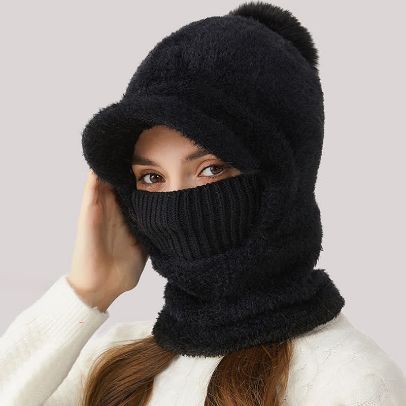 Bonnet tricoté 3 en 1 avec visière, écharpe et masque intégrés - Noir - Réglable (22"-23 1/4") - image 6