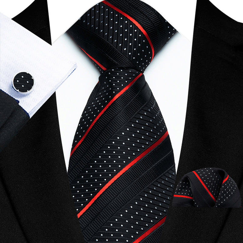 Ensemble de 3 cravates pour homme, rayures noires et rouges, pois blancs - Noir - image 0