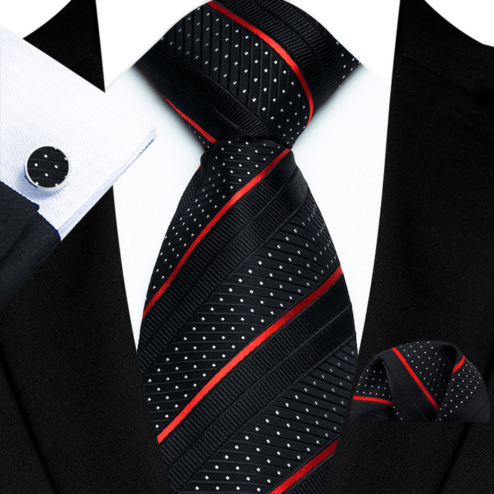 Ensemble de 3 cravates pour homme, rayures noires et rouges, pois blancs - Noir - image 0
