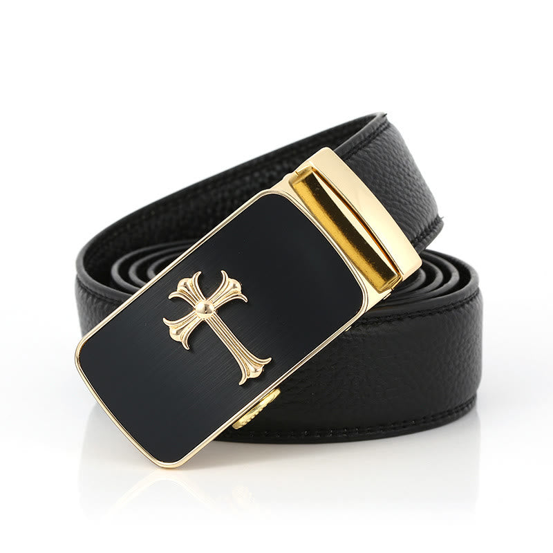 Ceinture noire de luxe pour homme avec boucle automatique Golden Cross - Croix d'or - 42 - image 1