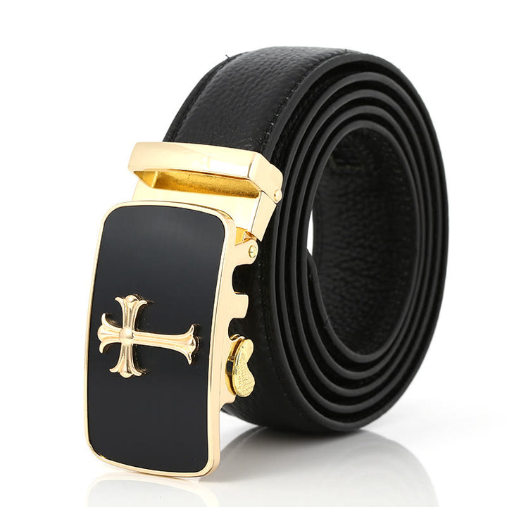 Ceinture noire de luxe pour homme avec boucle automatique Golden Cross - image 2