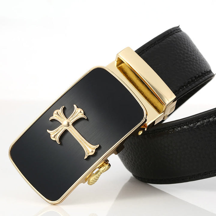 Ceinture noire de luxe pour homme avec boucle automatique Golden Cross - image 0