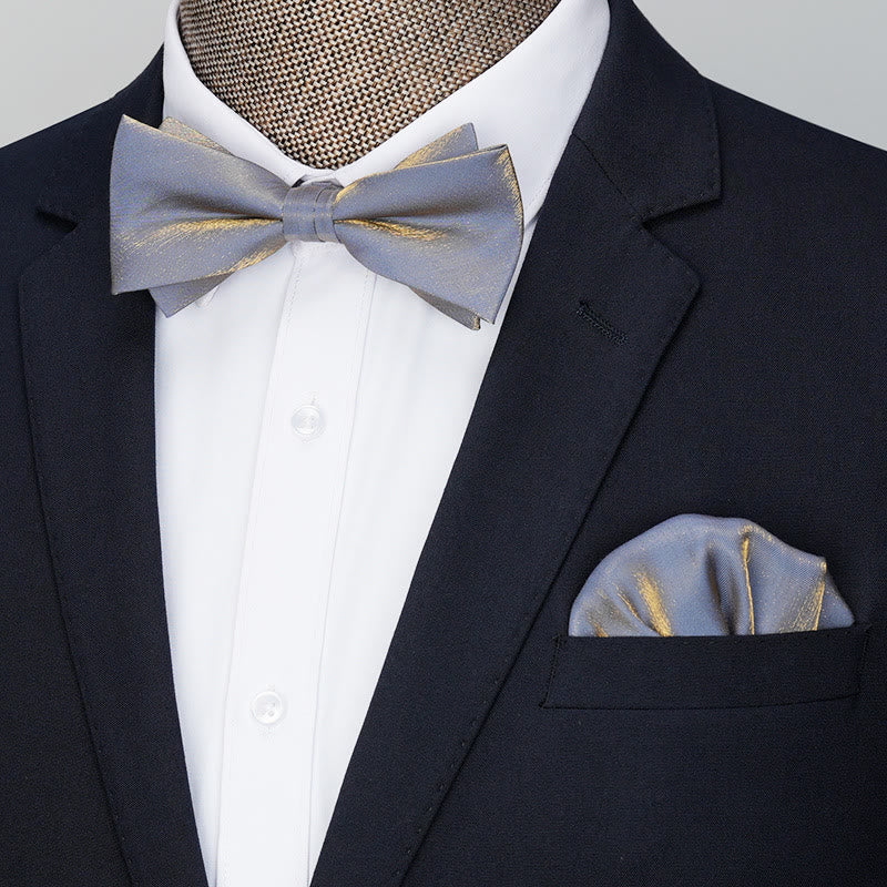 Lot de 2 pochettes de costume pour homme, couleur unie, avec nœud papillon. - Style n° 2 - Gris - image 13