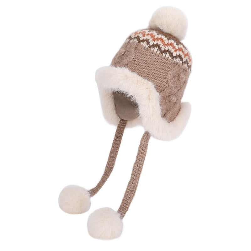 Bonnet d'hiver texturé en maille pour femme avec pompons en peluche - Kaki - Réglable (21 5/8"-23 5/8") - image 1