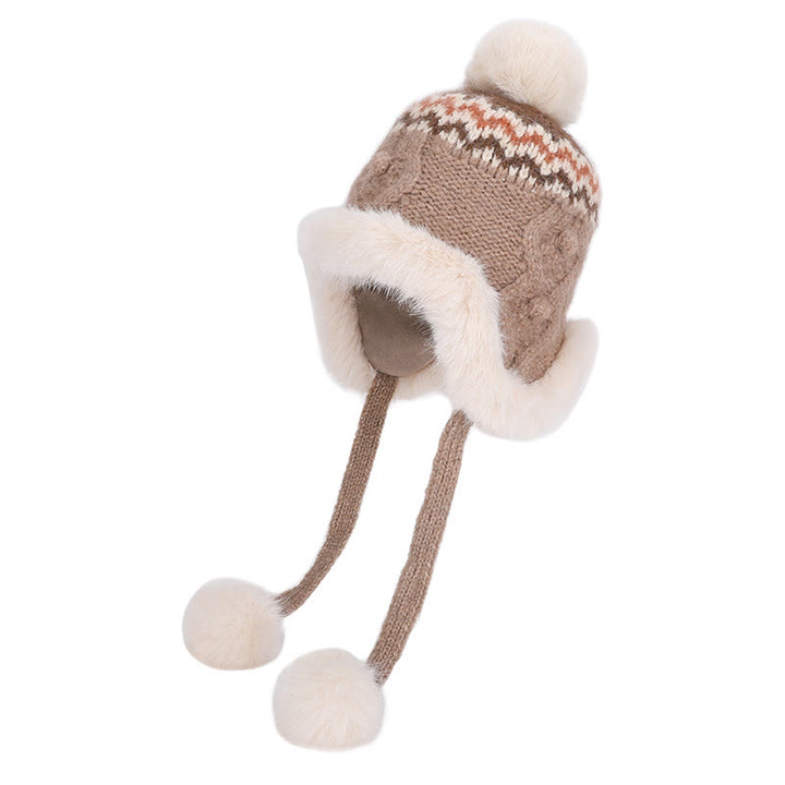 Bonnet d'hiver texturé en maille pour femme avec pompons en peluche - Kaki - Réglable (21 5/8"-23 5/8") - image 1