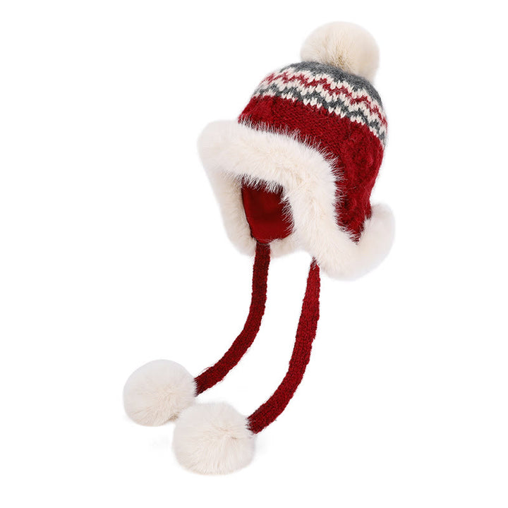 Bonnet d'hiver texturé en maille pour femme avec pompons en peluche - Rouge - Réglable (21 5/8"-23 5/8") - image 5