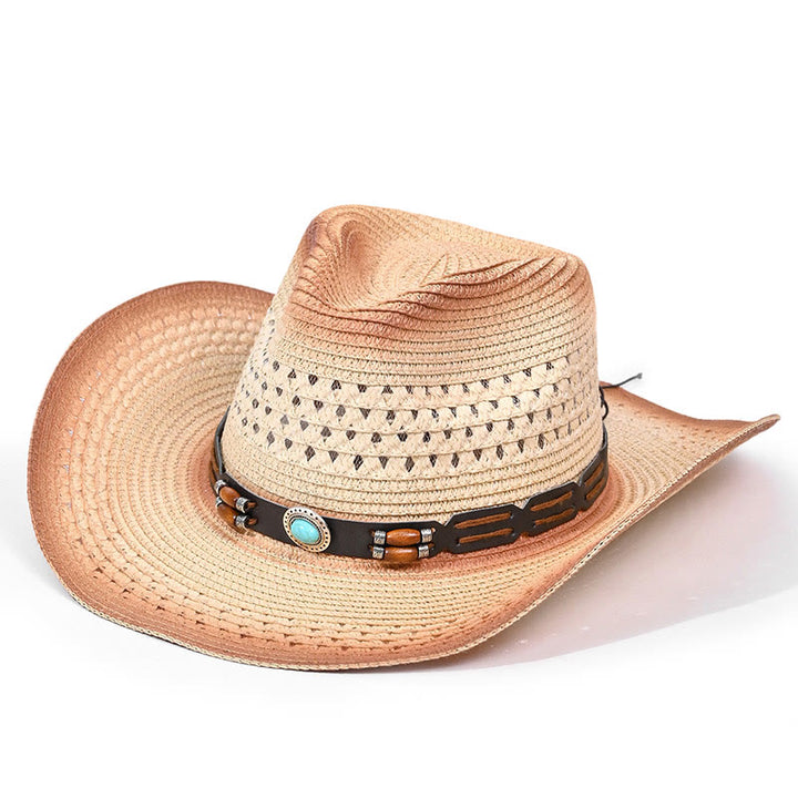 Chapeau de cowboy bohème en paille à bord turquoise et ceinture pour homme - Style n° 7 - M (22"-22 7/8") - image 7