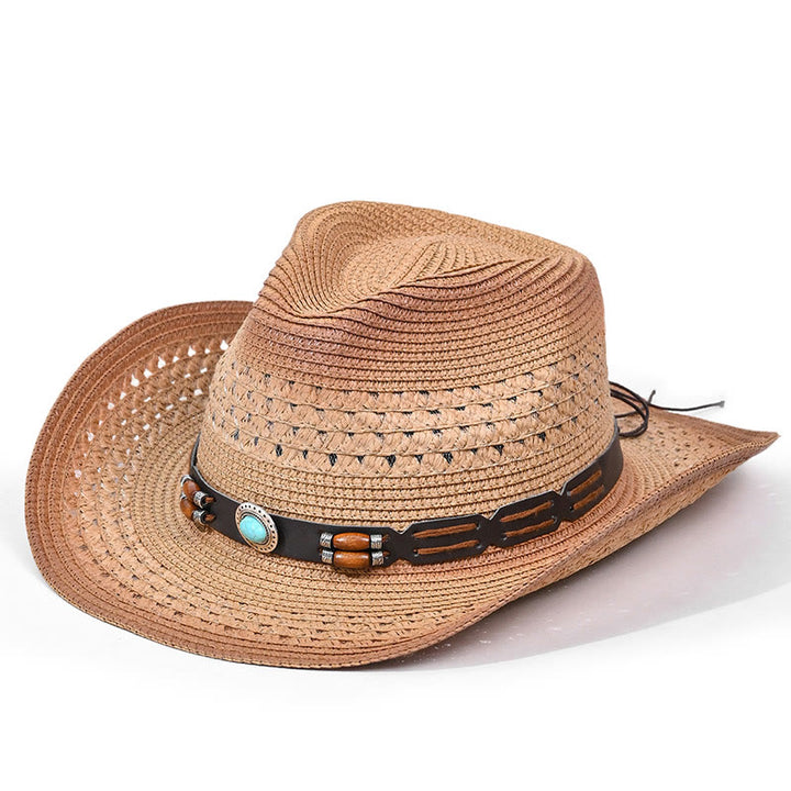 Chapeau de cowboy bohème en paille à bord turquoise et ceinture pour homme - Style n° 6 - M (22"-22 7/8") - image 6