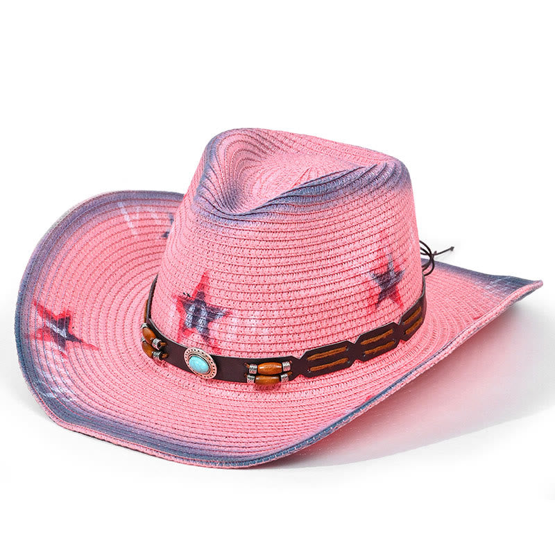 Chapeau de cowboy bohème en paille à bord turquoise et ceinture pour homme - Style n° 5 - M (22"-22 7/8") - image 5