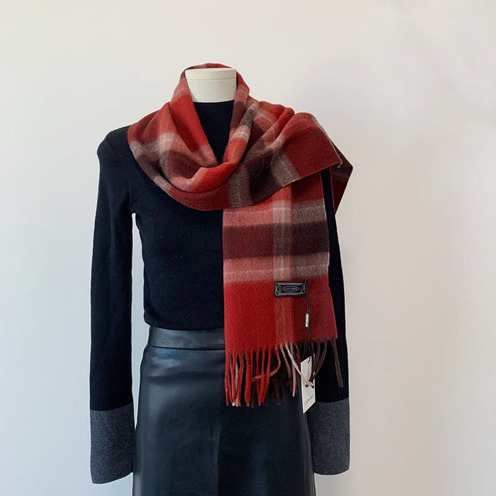 Écharpe en laine à carreaux vintage pour femme, idéale pour l'hiver et pour rester au chaud. - Rouge - image 5