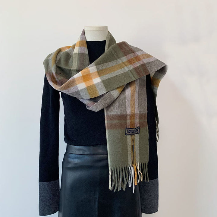 Écharpe en laine à carreaux vintage pour femme, idéale pour l'hiver et pour rester au chaud. - Vert - image 0