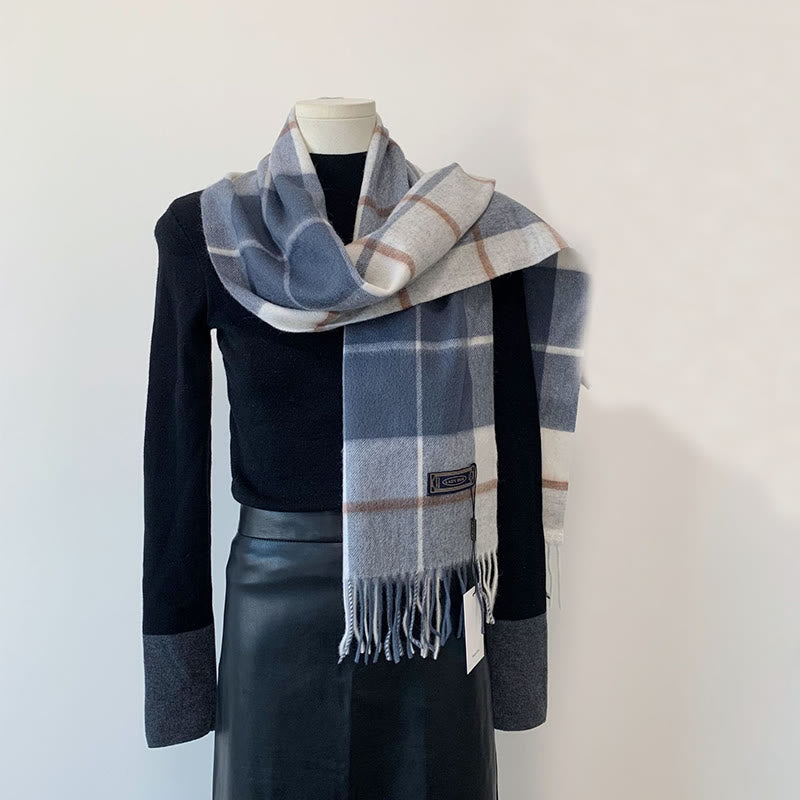 Écharpe en laine à carreaux vintage pour femme, idéale pour l'hiver et pour rester au chaud. - Bleu - image 6