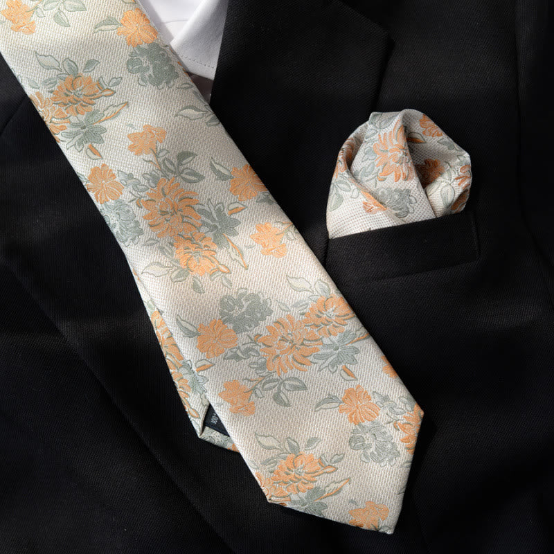 Coffret cadeau de 5 nœuds papillon beiges à motif floral pour homme - image 2