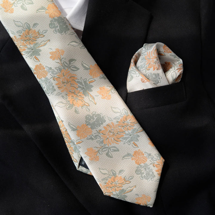 Coffret cadeau de 5 nœuds papillon beiges à motif floral pour homme - image 2