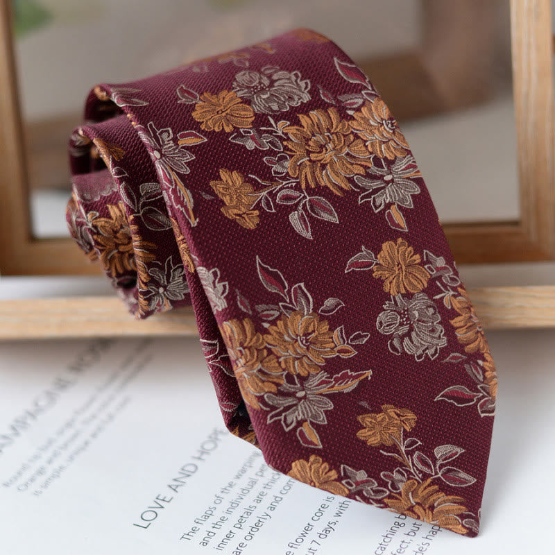 Coffret cadeau de 5 nœuds papillon bordeaux à motif floral pour homme - image 3