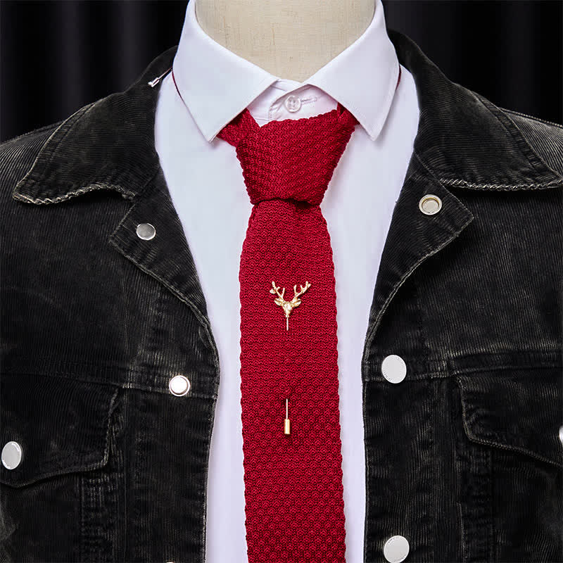 Cravate tricotée pour homme avec broche cerf - image 15