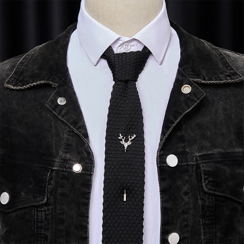 Cravate tricotée pour homme avec broche cerf - image 7