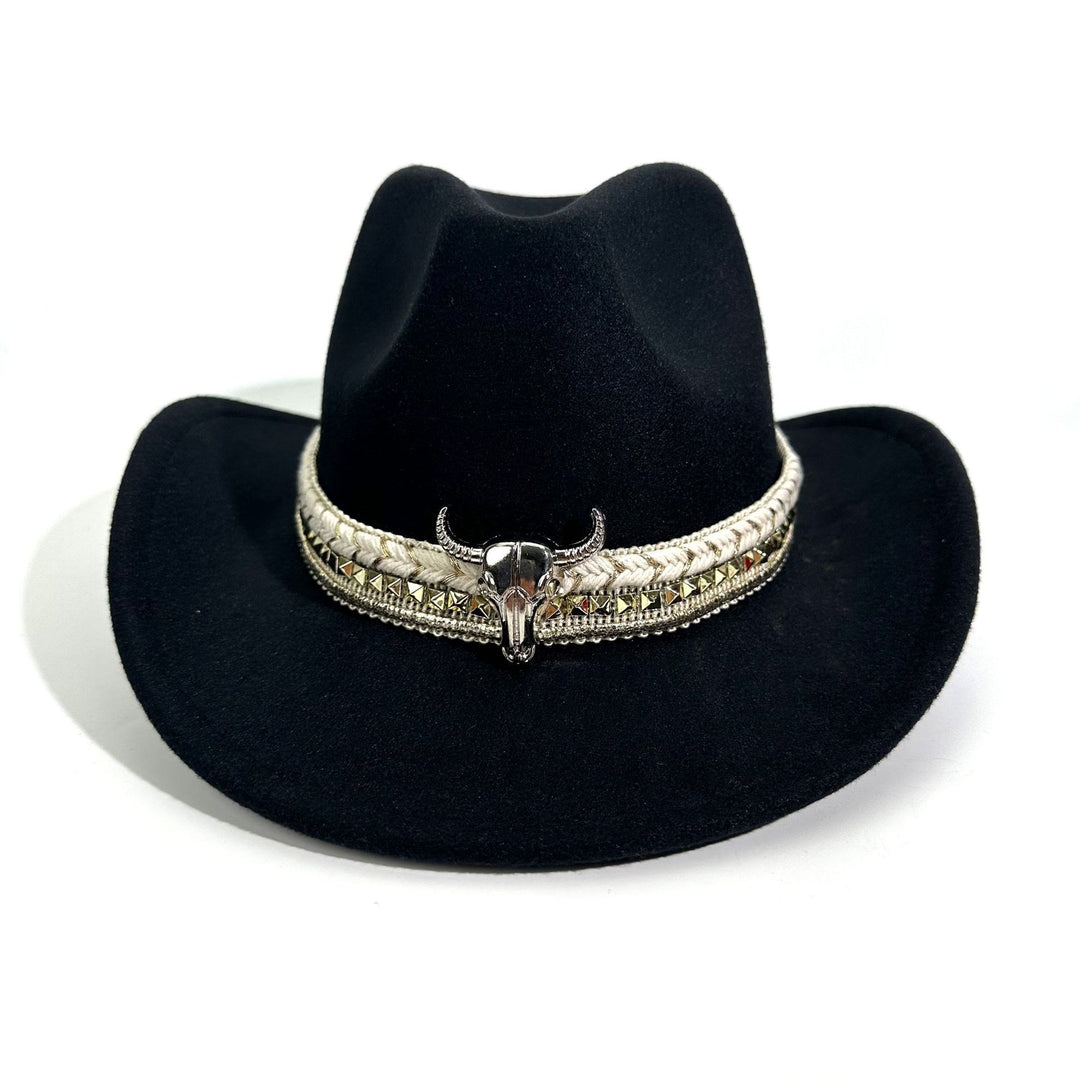 Chapeau de cowboy pour homme, style western, à bord arrondi et ceinture en métal - image 1
