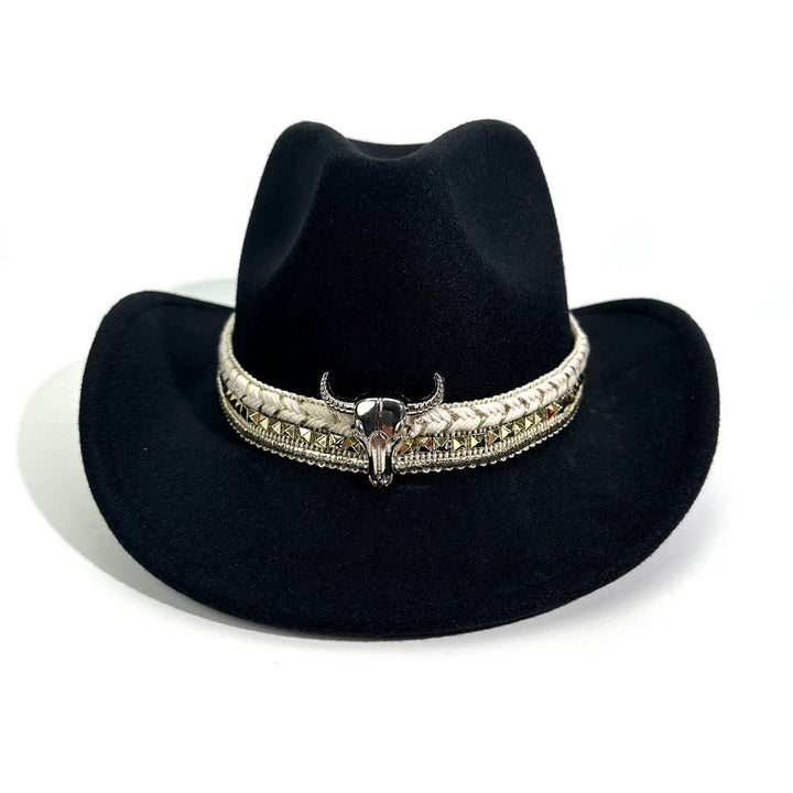 Chapeau de cowboy pour homme, style western, à bord arrondi et ceinture en métal - image 1