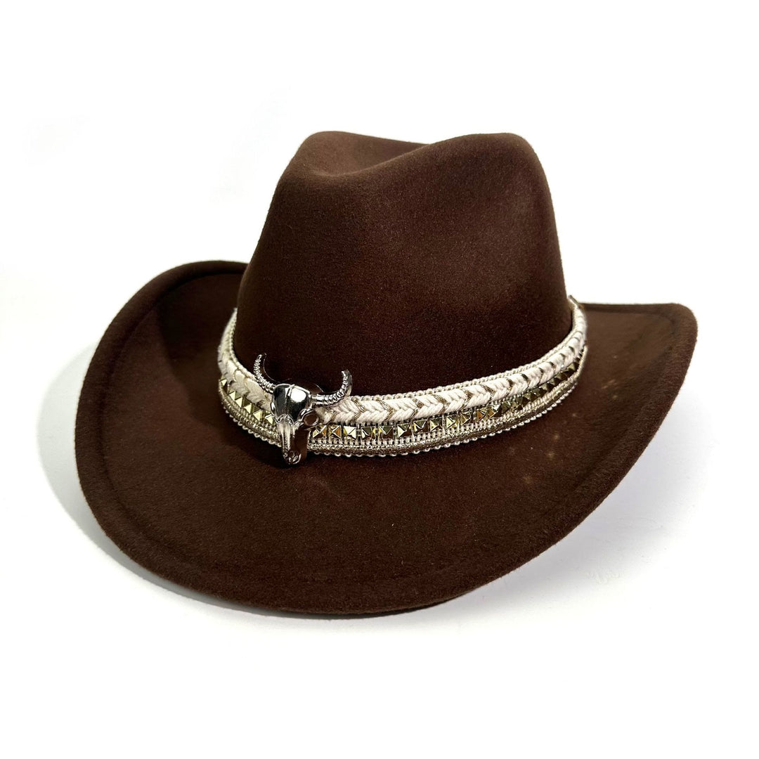 Chapeau de cowboy pour homme, style western, à bord arrondi et ceinture en métal - Café - M (22"-22 7/8") - image 2