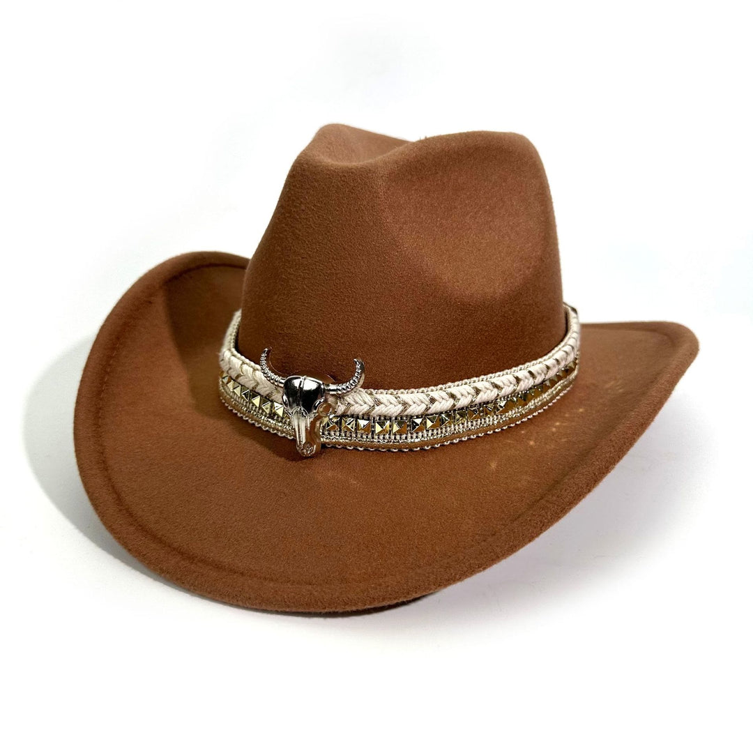 Chapeau de cowboy pour homme, style western, à bord arrondi et ceinture en métal - Brun - M (22"-22 7/8") - image 8