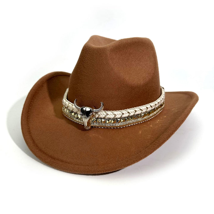 Chapeau de cowboy pour homme, style western, à bord arrondi et ceinture en métal - Brun - M (22"-22 7/8") - image 8