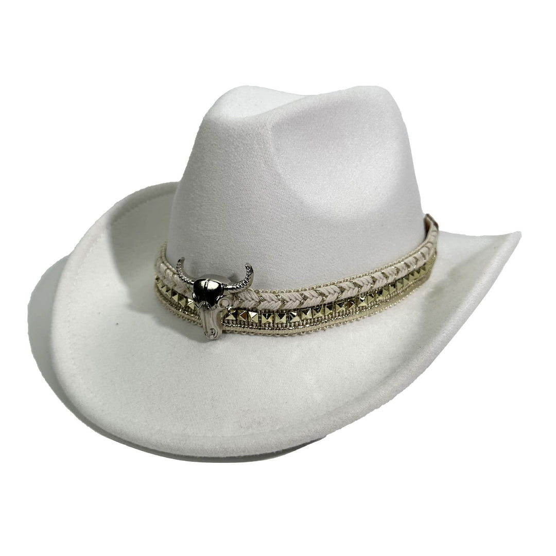 Chapeau de cowboy pour homme, style western, à bord arrondi et ceinture en métal - Blanc - M (22"-22 7/8") - image 10