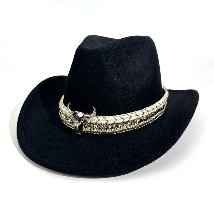 Chapeau de cowboy pour homme, style western, à bord arrondi et ceinture en métal - Noir - M (22"-22 7/8") - image 0