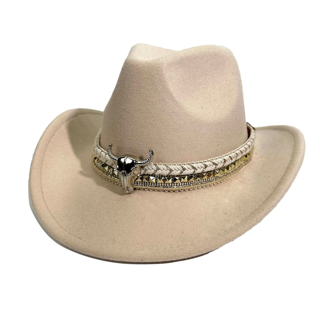 Chapeau de cowboy pour homme, style western, à bord arrondi et ceinture en métal - Beige - M (22"-22 7/8") - image 9