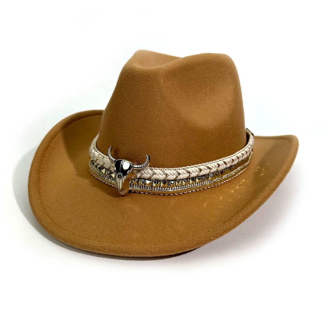 Chapeau de cowboy pour homme, style western, à bord arrondi et ceinture en métal - Chameau - M (22"-22 7/8") - image 6