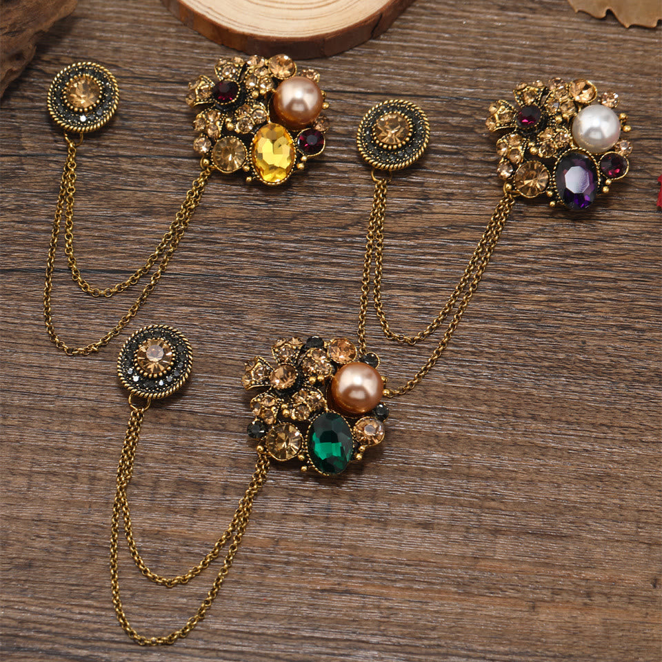 Broche vintage à chaîne florale en perles multi-pierres - image 0