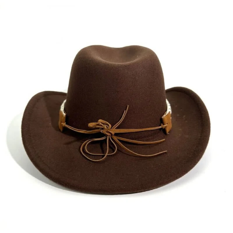 Chapeau de cowboy pour homme, style western, à bord arrondi et ceinture en métal - image 3