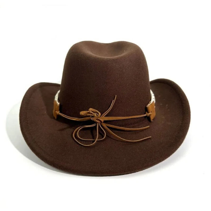 Chapeau de cowboy pour homme, style western, à bord arrondi et ceinture en métal - image 3