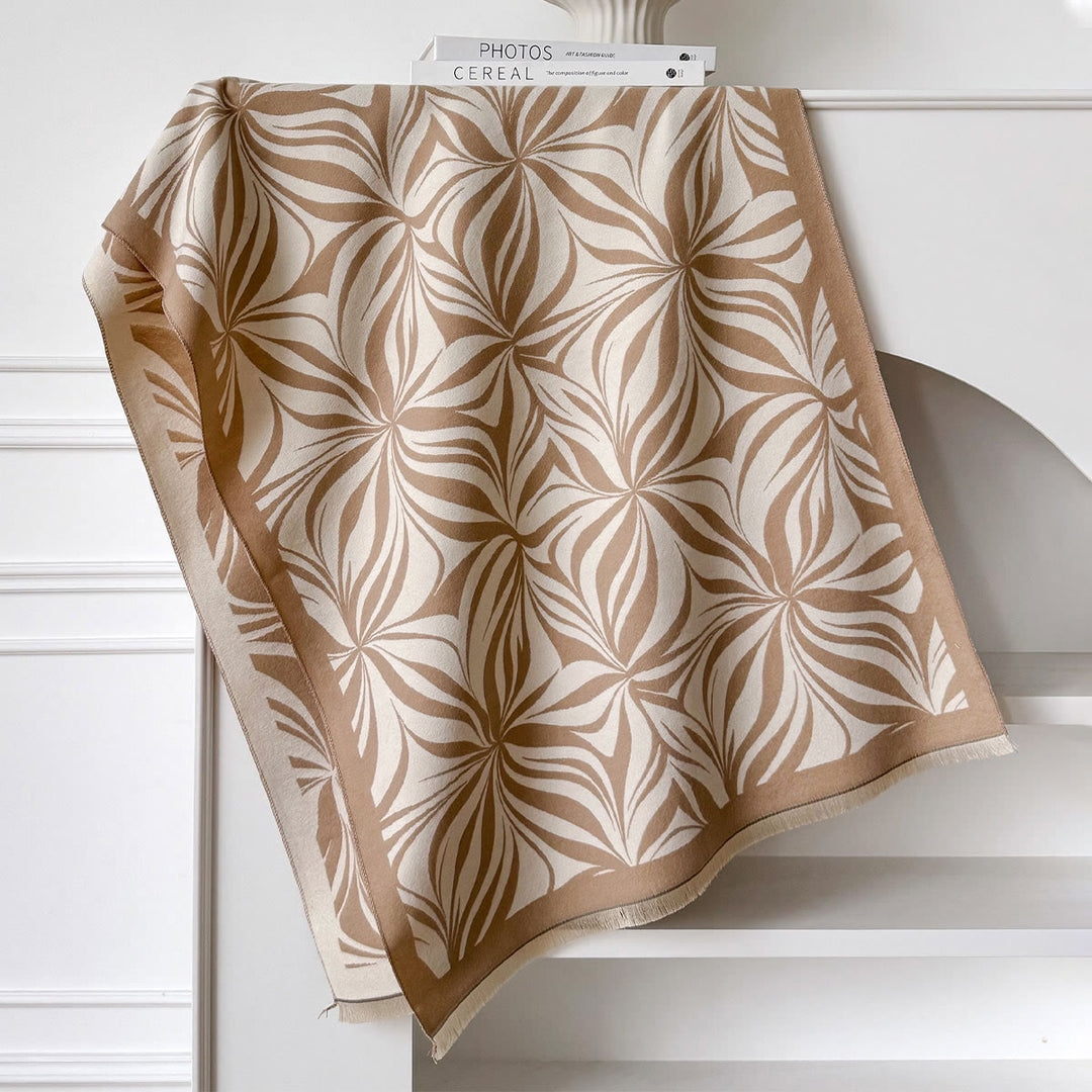 Châle/écharpe châle noir et blanc à motif de feuilles, élégant pour l'hiver. - Kaki - image 6