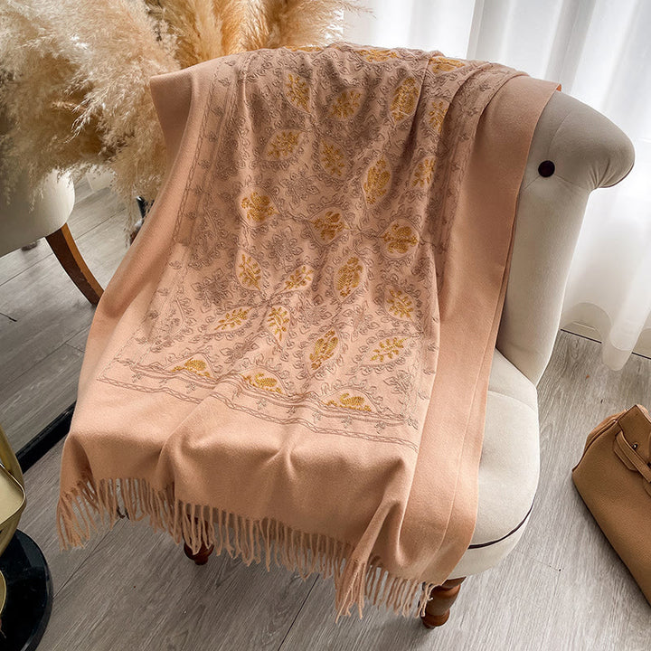 Châle à franges à motif floral vintage pour femme - Jaune gingembre - image 11
