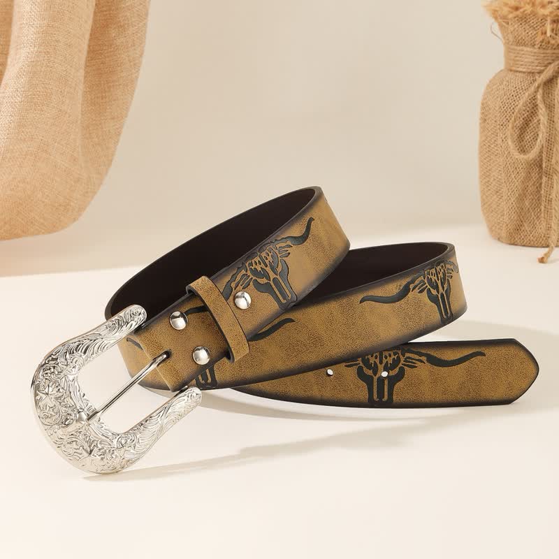 Ceinture en cuir à motif tête de taureau Longhorn en relief - image 2