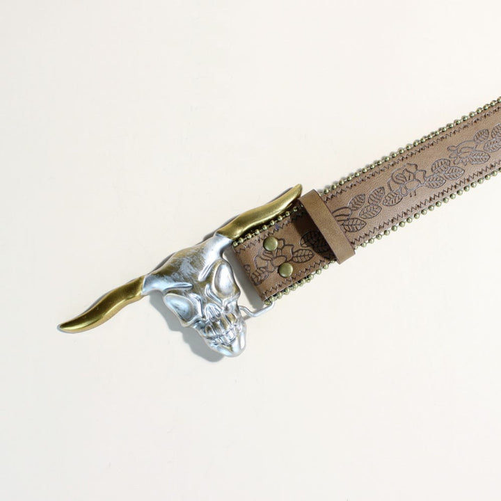 Ceinture western pour homme avec boucle à rivets et tête de taureau Longhorn doré - image 6