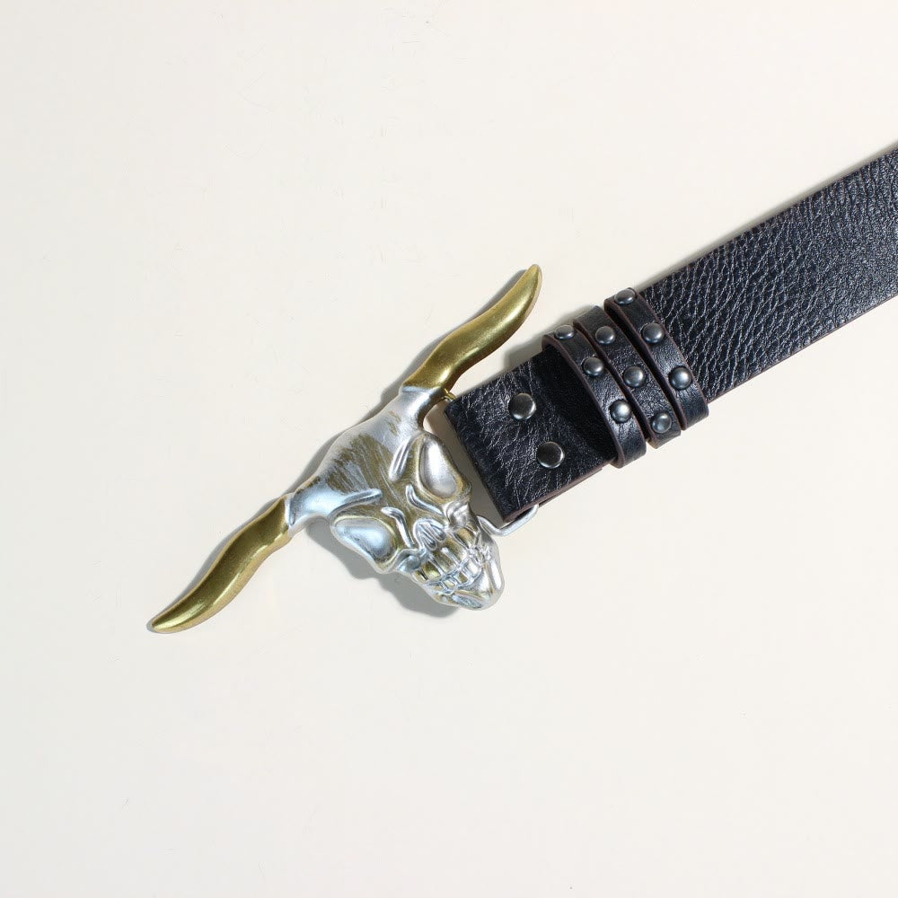 Ceinture western pour homme avec boucle à rivets et tête de taureau Longhorn doré - image 2