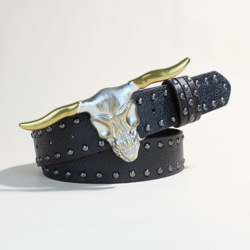 Ceinture western pour homme avec boucle à rivets et tête de taureau Longhorn doré - image 1