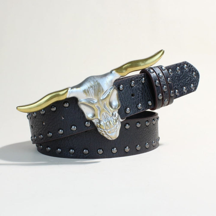 Ceinture western pour homme avec boucle à rivets et tête de taureau Longhorn doré - image 1